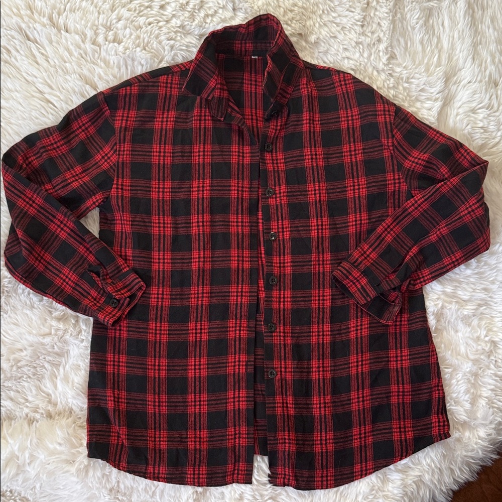 Red and Black Plaid Button-Up Shirt